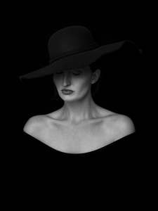 belle femme en noir robe et chapeau